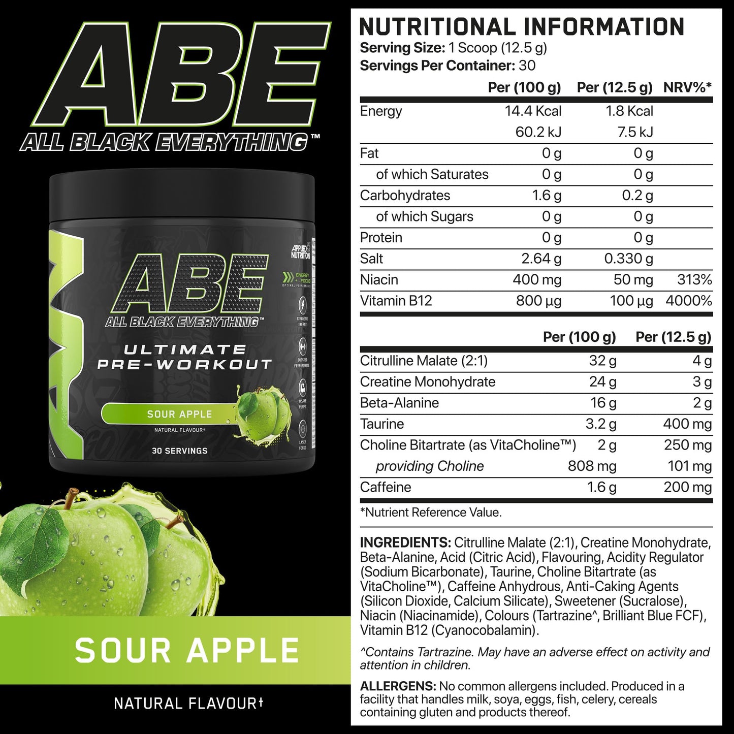 Applied Nutrition ABE Pre Workout - All Black Everything Pre Workout Powder, Energy & Physical Performance with Citrulline, Creatine, Beta Alanine (375g - 30 Servings) (Cherry Cola)