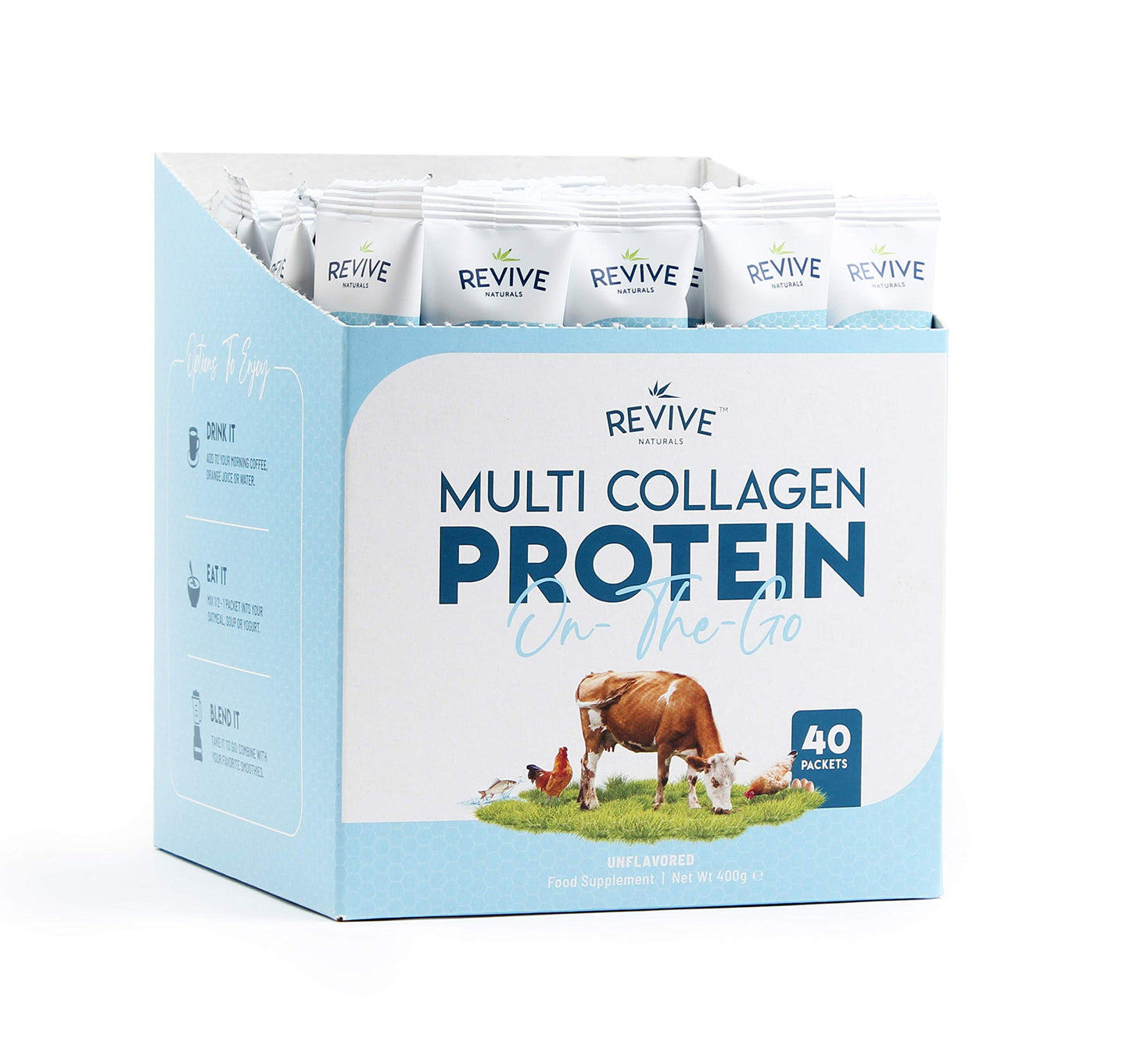 Multi Collagen Protein Powder 400g - Types I, II, III, V & X - Hydrolyzed Grass Fed Bovine, Wild Caught Fish, & Free-Range Chicken & Eggshell Collagen (1 Month Supply)