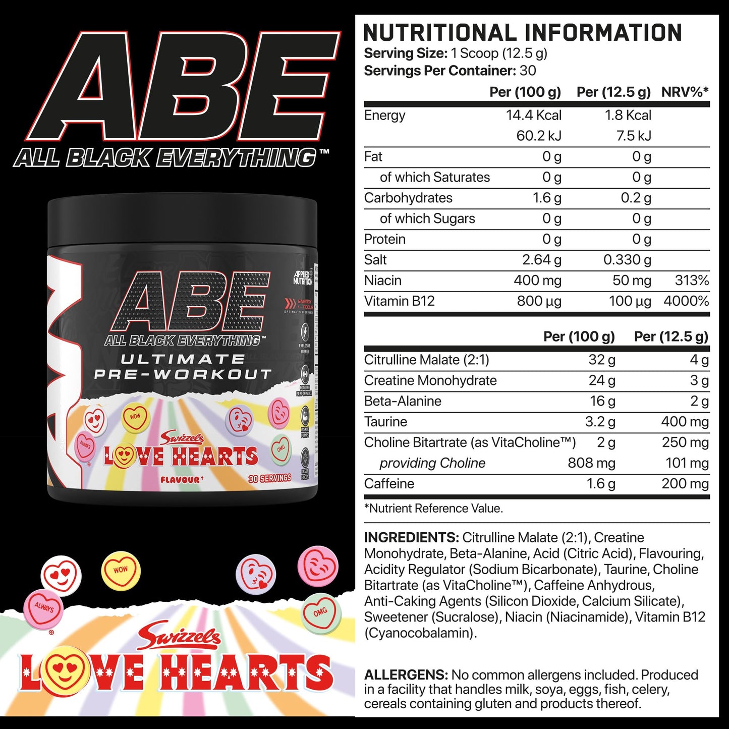 Applied Nutrition ABE Pre Workout - All Black Everything Pre Workout Powder, Energy & Physical Performance with Citrulline, Creatine, Beta Alanine (375g - 30 Servings) (Cherry Cola)