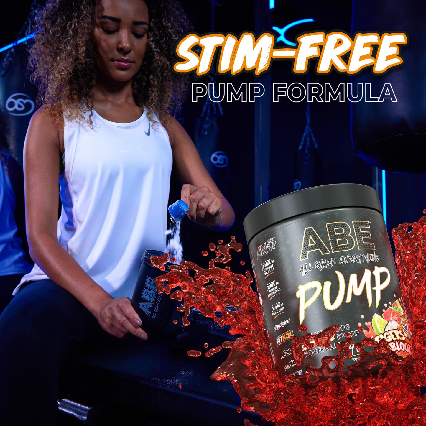 Applied Nutrition ABE Pump Pre Workout - All Black Everything Stim Free Pump Pre Workout Powder | Pump, Energy & Strength with Citrulline, Creatine, Beta-Alanine (500g - 40 Servings) (Tigers Blood)