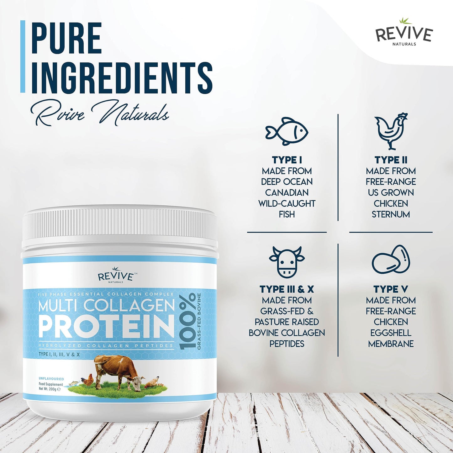 Multi Collagen Protein Powder 400g - Types I, II, III, V & X - Hydrolyzed Grass Fed Bovine, Wild Caught Fish, & Free-Range Chicken & Eggshell Collagen (1 Month Supply)