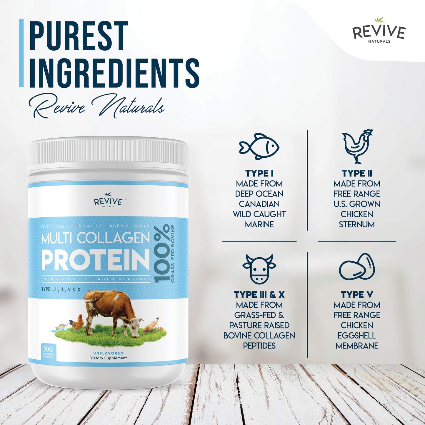 Multi Collagen Protein Powder 400g - Types I, II, III, V & X - Hydrolyzed Grass Fed Bovine, Wild Caught Fish, & Free-Range Chicken & Eggshell Collagen (1 Month Supply)