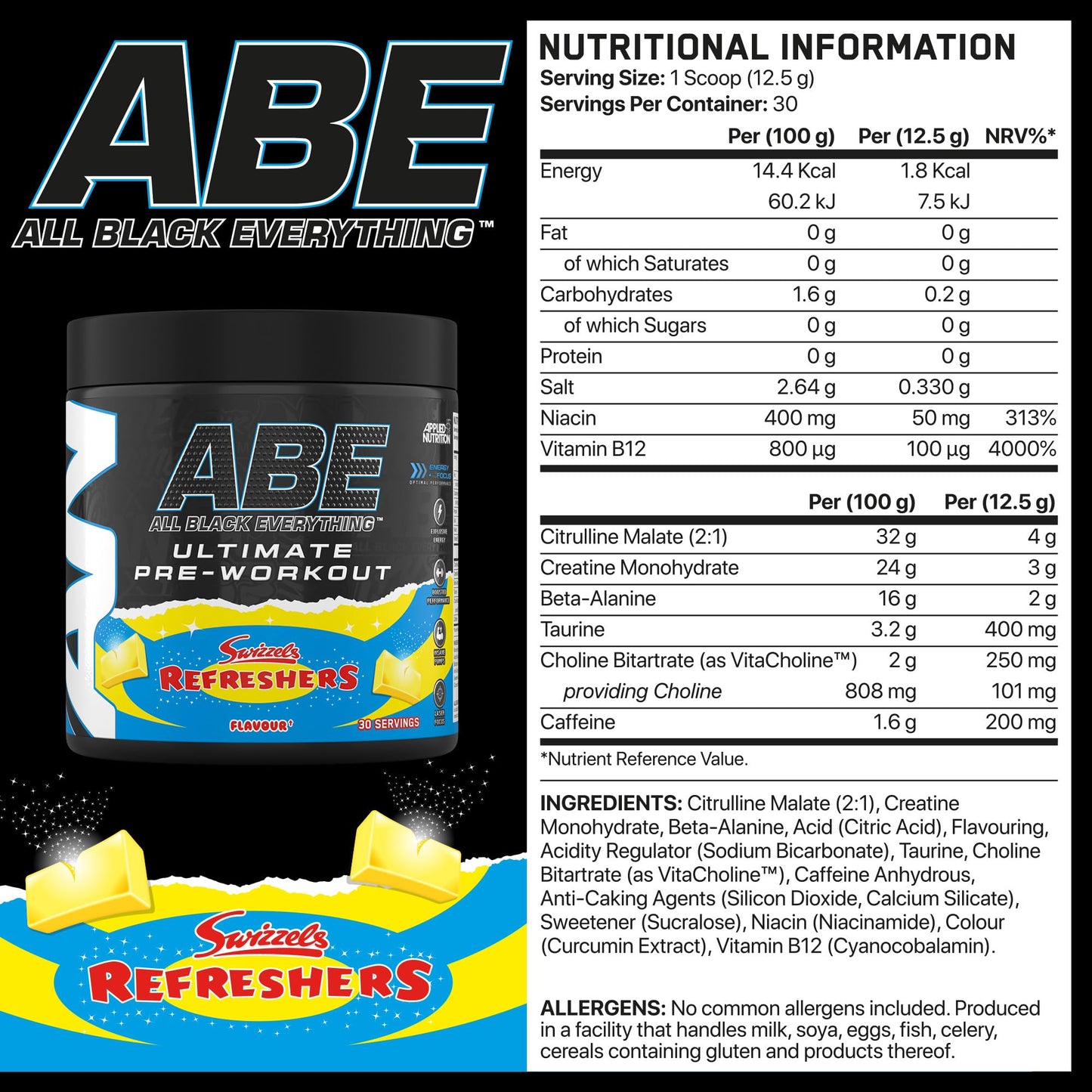 Applied Nutrition ABE Pre Workout - All Black Everything Pre Workout Powder, Energy & Physical Performance with Citrulline, Creatine, Beta Alanine (375g - 30 Servings) (Cherry Cola)