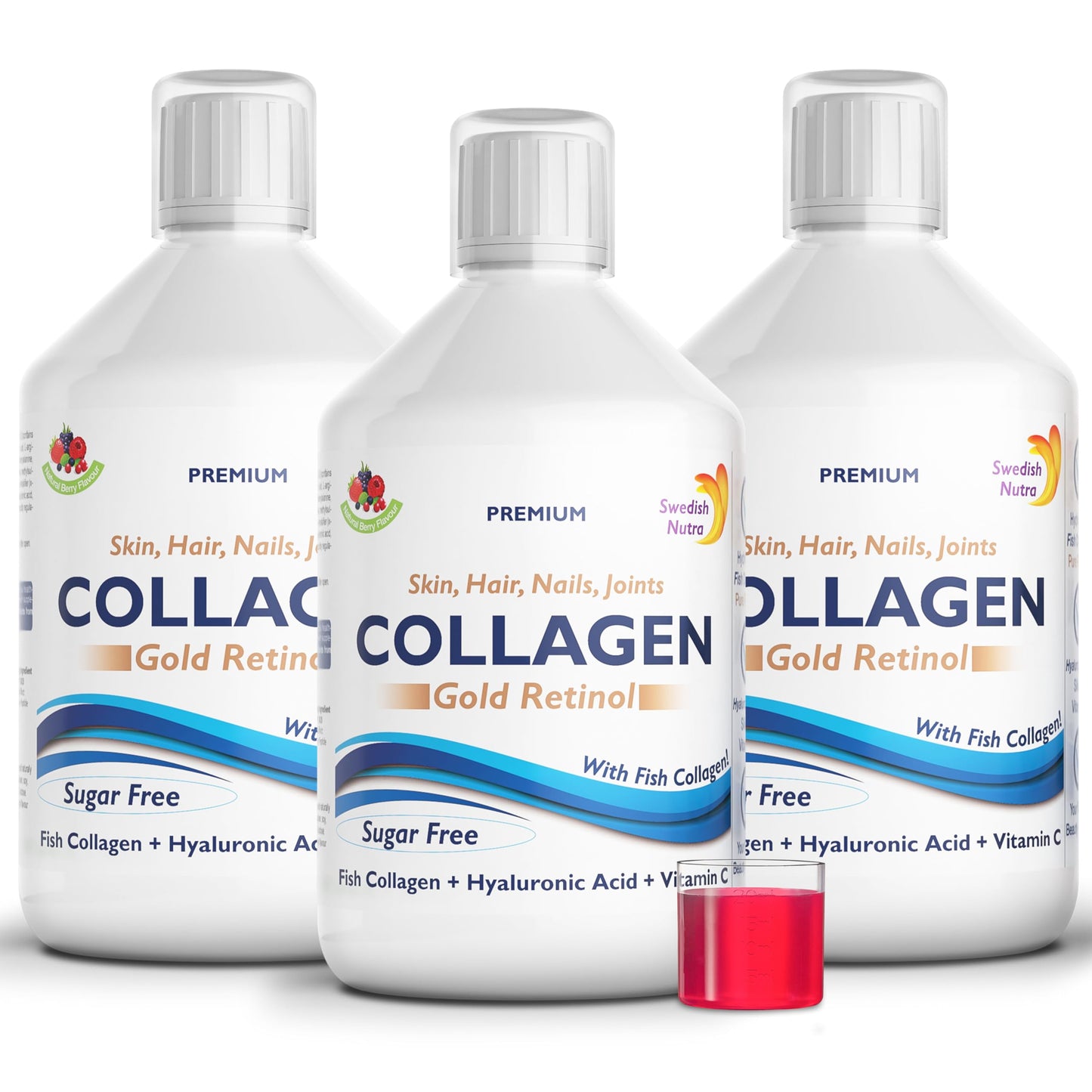 Swedish Nutra - Liquid Marine Collagen 10000mg - Pack of 500ml I Hydrolyzed Collagen Peptides (Type I & III) I Minimize Fine Lines, Wrinkles I Hyaluronic Acid, Biotin, Vitamin C - 20 Day Supply