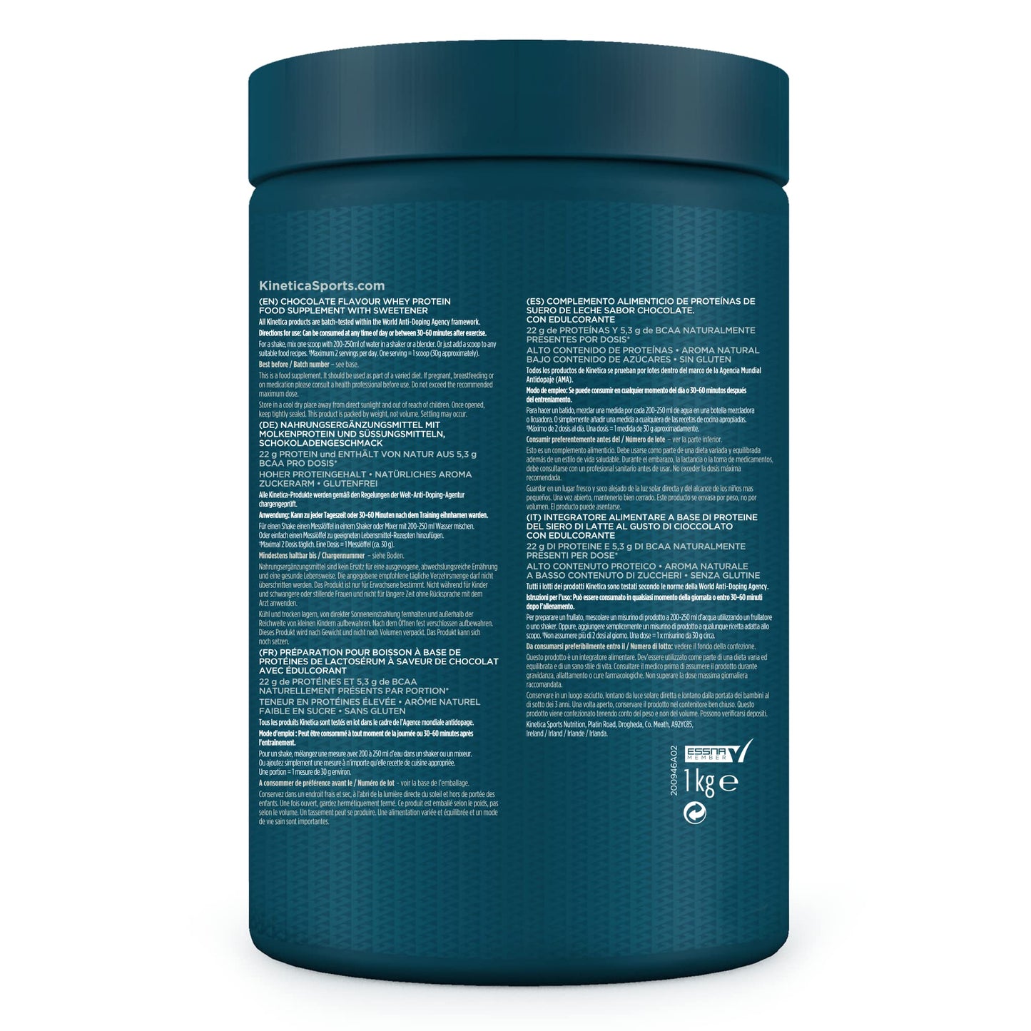 Kinetica Chocolate Whey Protein Powder | 2.27kg | 22g Protein per Serving | 75 Servings | Sourced from EU Grass-Fed Cows | Superior Mixability & Taste