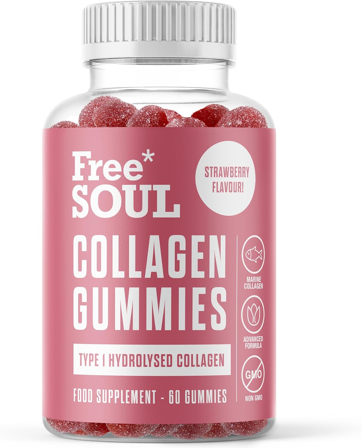 Collagen Gummies – High Strength Marine Collagen Supplement – Advanced Superior Type 1 Hydrolysed Collagen Peptides – Triple Strength Pure Formulation Collagen Gummies – 60 Gummies – Free Soul