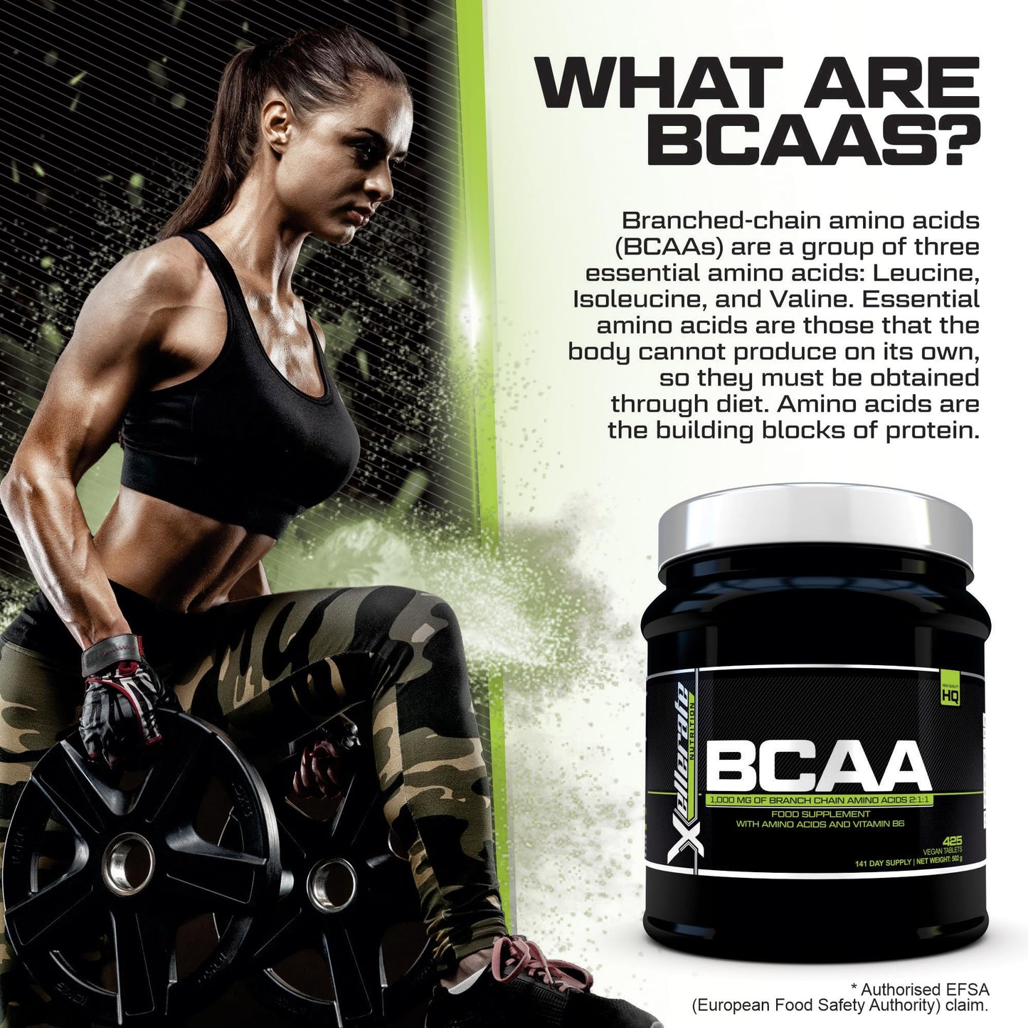 BCAA 2:1:1-3000mg per Serving - 425 Vegan Tablets (not Capsules or Powder) - 4.5 Month Supply - Pre Workout Branched Chain Amino Acids + Vitamin B6 - Made in The UK - Xellerate Nutrition