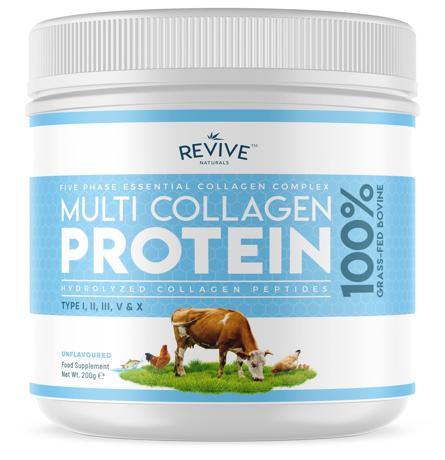 Multi Collagen Protein Powder 400g - Types I, II, III, V & X - Hydrolyzed Grass Fed Bovine, Wild Caught Fish, & Free-Range Chicken & Eggshell Collagen (1 Month Supply)