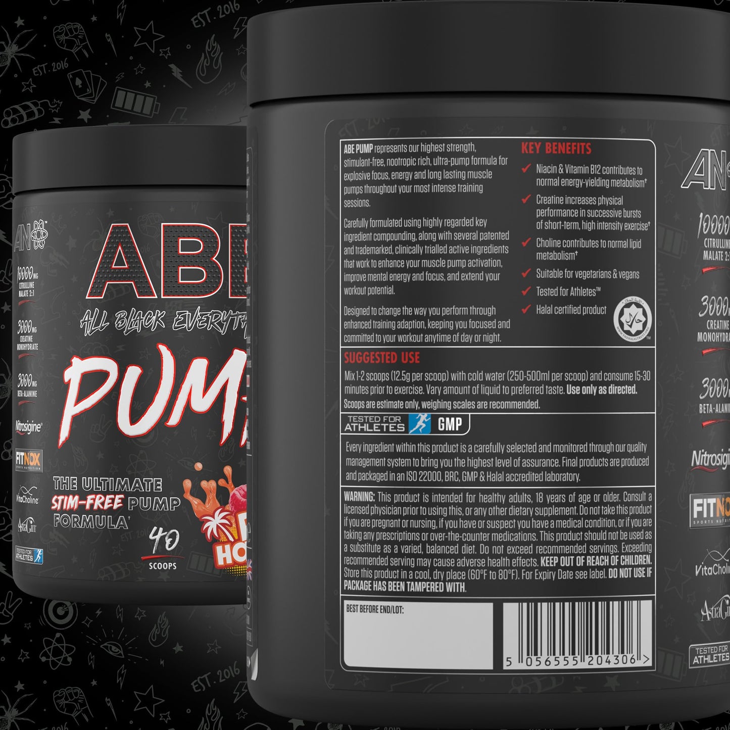 Applied Nutrition ABE Pump Pre Workout - All Black Everything Stim Free Pump Pre Workout Powder | Pump, Energy & Strength with Citrulline, Creatine, Beta-Alanine (500g - 40 Servings) (Tigers Blood)