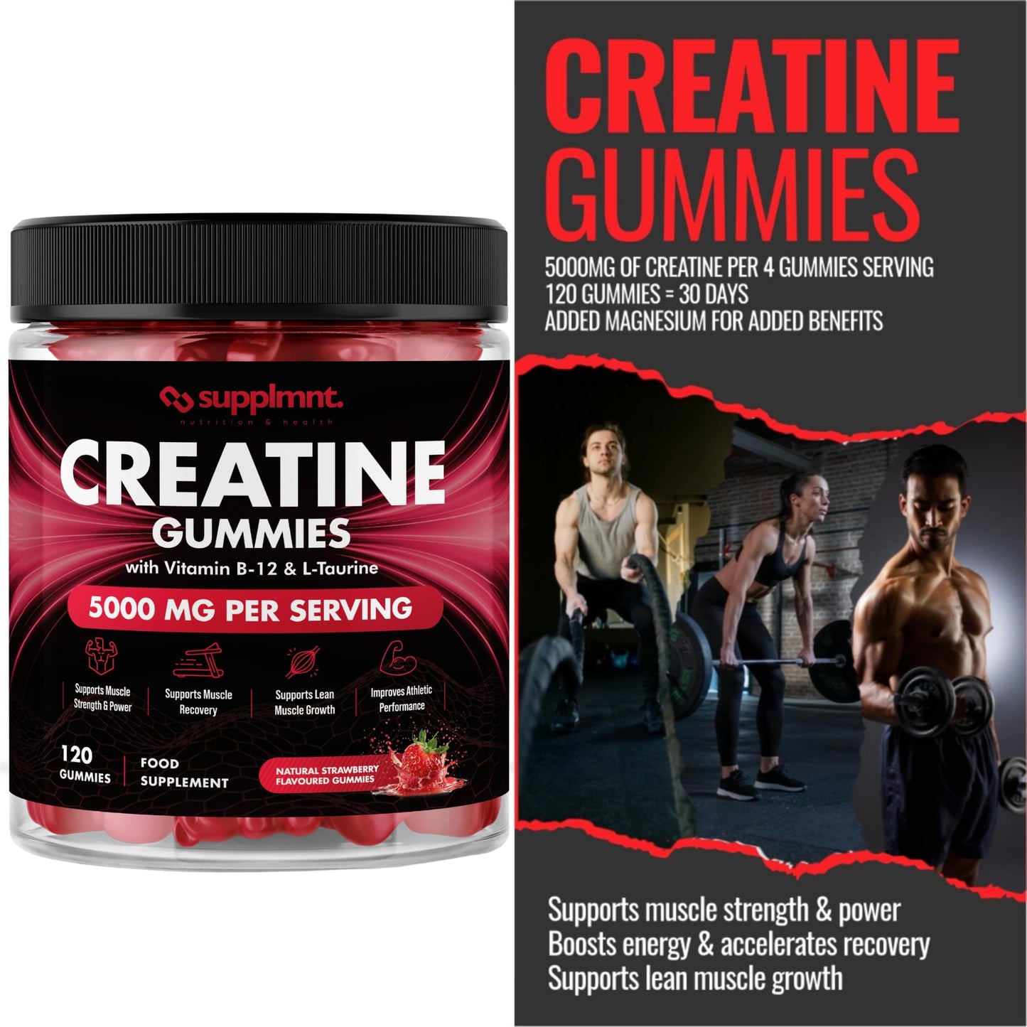 Creatine 120 Gummies Max 5000mg for Men & Women Creatine Monohydrate Plus B12 and L-Taurine Chewable Gummies, Blueberry Flavour 1 Month Supply (1 Count (Pack of 120), Blueberry)