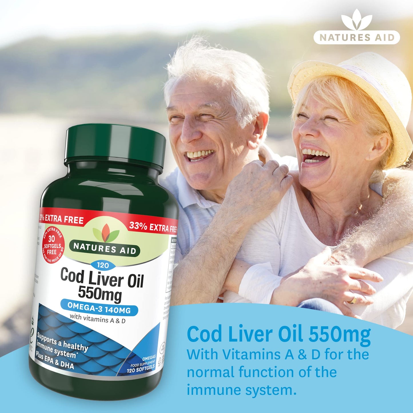 Natures Aid Cod Liver Oil, 1000 mg, 180 Softgel Capsules (High Strength, 254 mg Omega-3 with Vitamins A and D for Normal Function of the Immune System, Made in the UK)