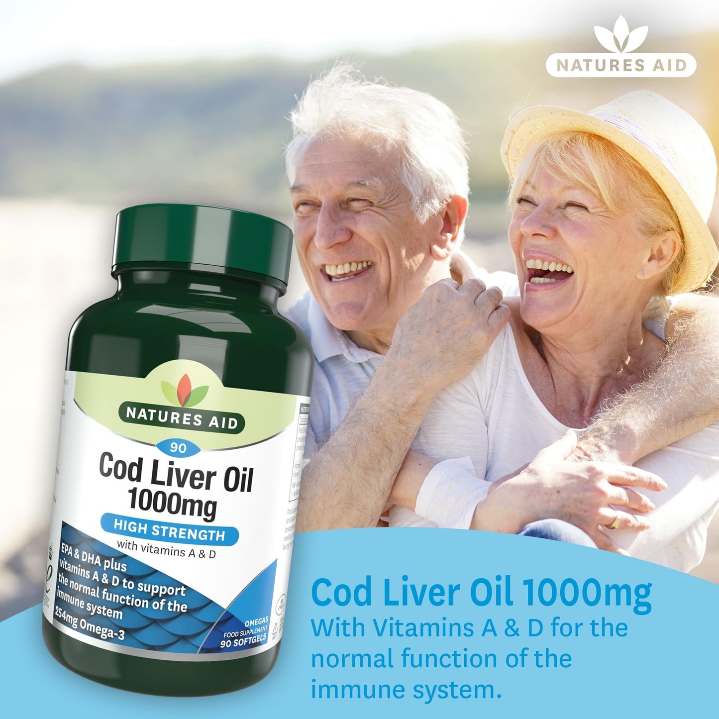 Natures Aid Cod Liver Oil, 1000 mg, 180 Softgel Capsules (High Strength, 254 mg Omega-3 with Vitamins A and D for Normal Function of the Immune System, Made in the UK)