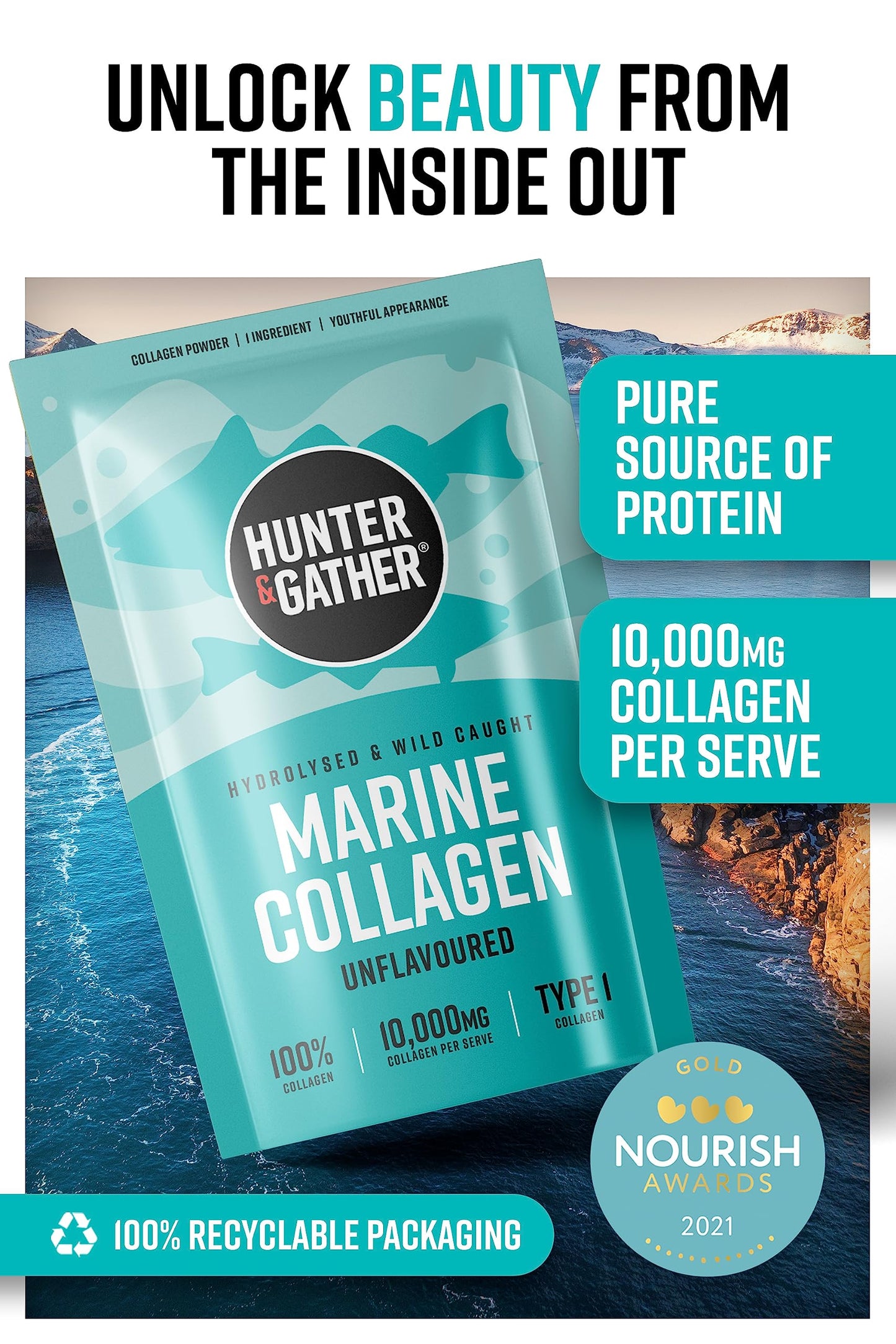 Hunter & Gather Bovine Collagen Powder Twin Pack | Pure Unflavoured Premium Hydrolysed Bovine Collagen Peptides Powder for Hair Skin Nails Muscles | Collagen Supplements for Women and Men