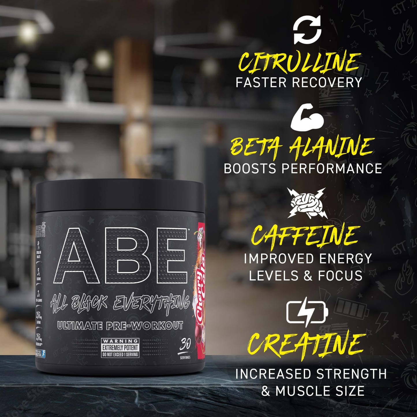 Applied Nutrition ABE Pre Workout - All Black Everything Pre Workout Powder, Energy & Physical Performance with Citrulline, Creatine, Beta Alanine (375g - 30 Servings) (Cherry Cola)