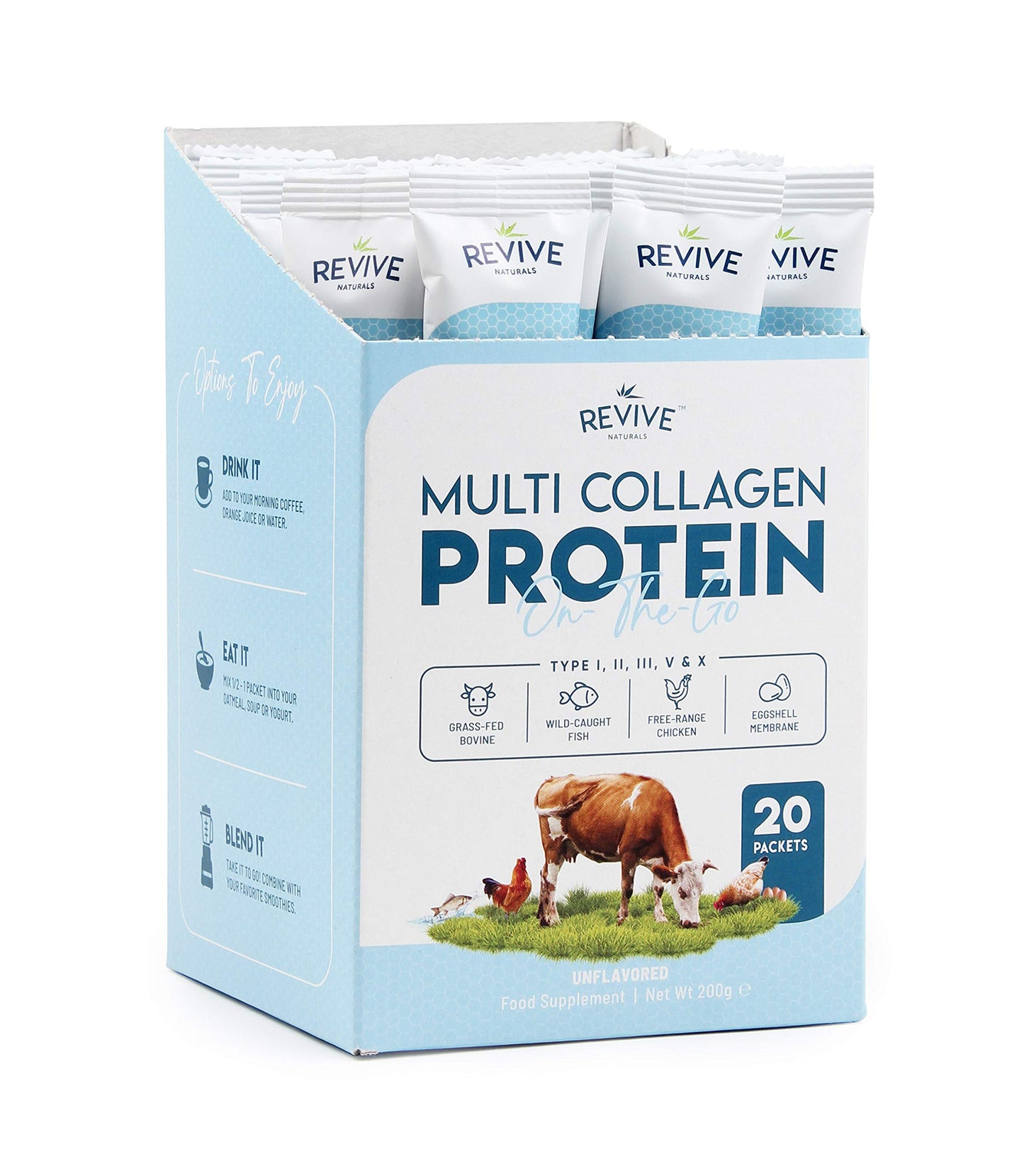 Multi Collagen Protein Powder 400g - Types I, II, III, V & X - Hydrolyzed Grass Fed Bovine, Wild Caught Fish, & Free-Range Chicken & Eggshell Collagen (1 Month Supply)