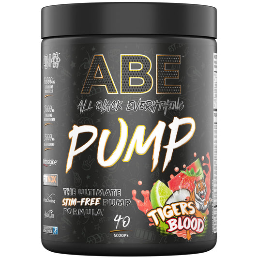 Applied Nutrition ABE Pump Pre Workout - All Black Everything Stim Free Pump Pre Workout Powder | Pump, Energy & Strength with Citrulline, Creatine, Beta-Alanine (500g - 40 Servings) (Tigers Blood)