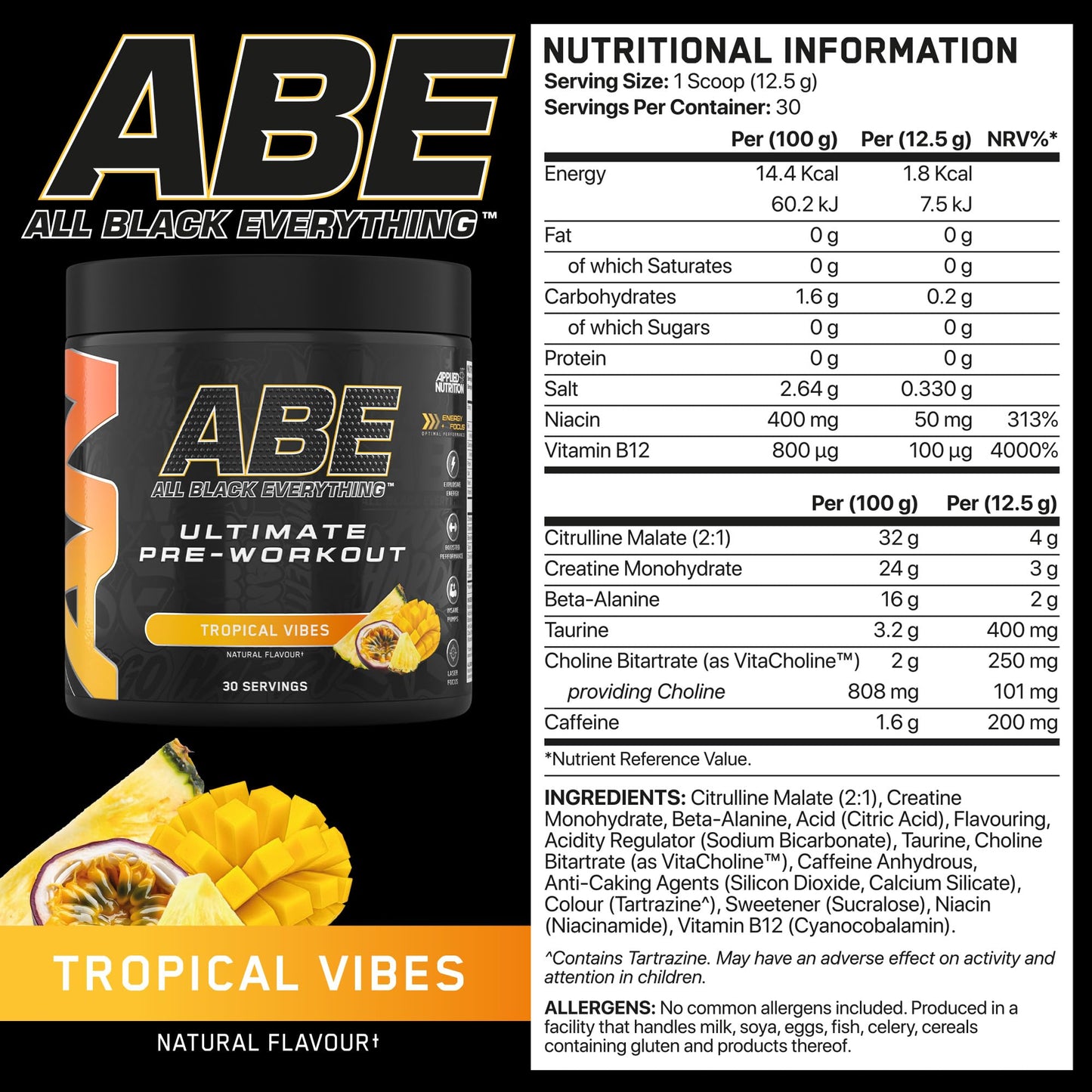 Applied Nutrition ABE Pre Workout - All Black Everything Pre Workout Powder, Energy & Physical Performance with Citrulline, Creatine, Beta Alanine (375g - 30 Servings) (Cherry Cola)