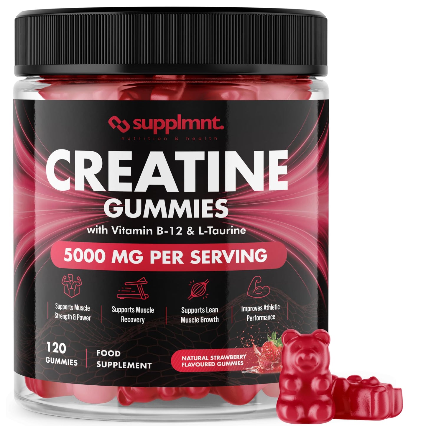 Creatine 120 Gummies Max 5000mg for Men & Women Creatine Monohydrate Plus B12 and L-Taurine Chewable Gummies, Blueberry Flavour 1 Month Supply (1 Count (Pack of 120), Blueberry)