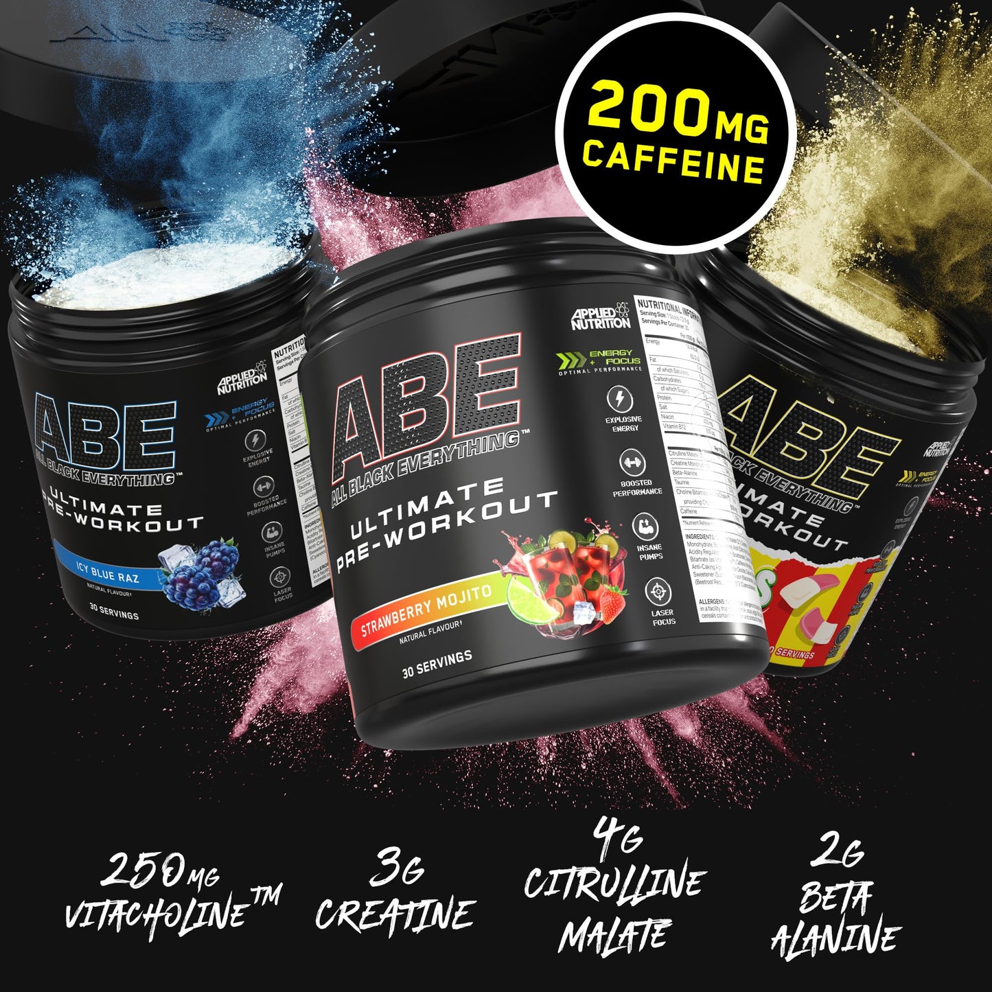 Applied Nutrition ABE Pre Workout - All Black Everything Pre Workout Powder, Energy & Physical Performance with Citrulline, Creatine, Beta Alanine (375g - 30 Servings) (Cherry Cola)