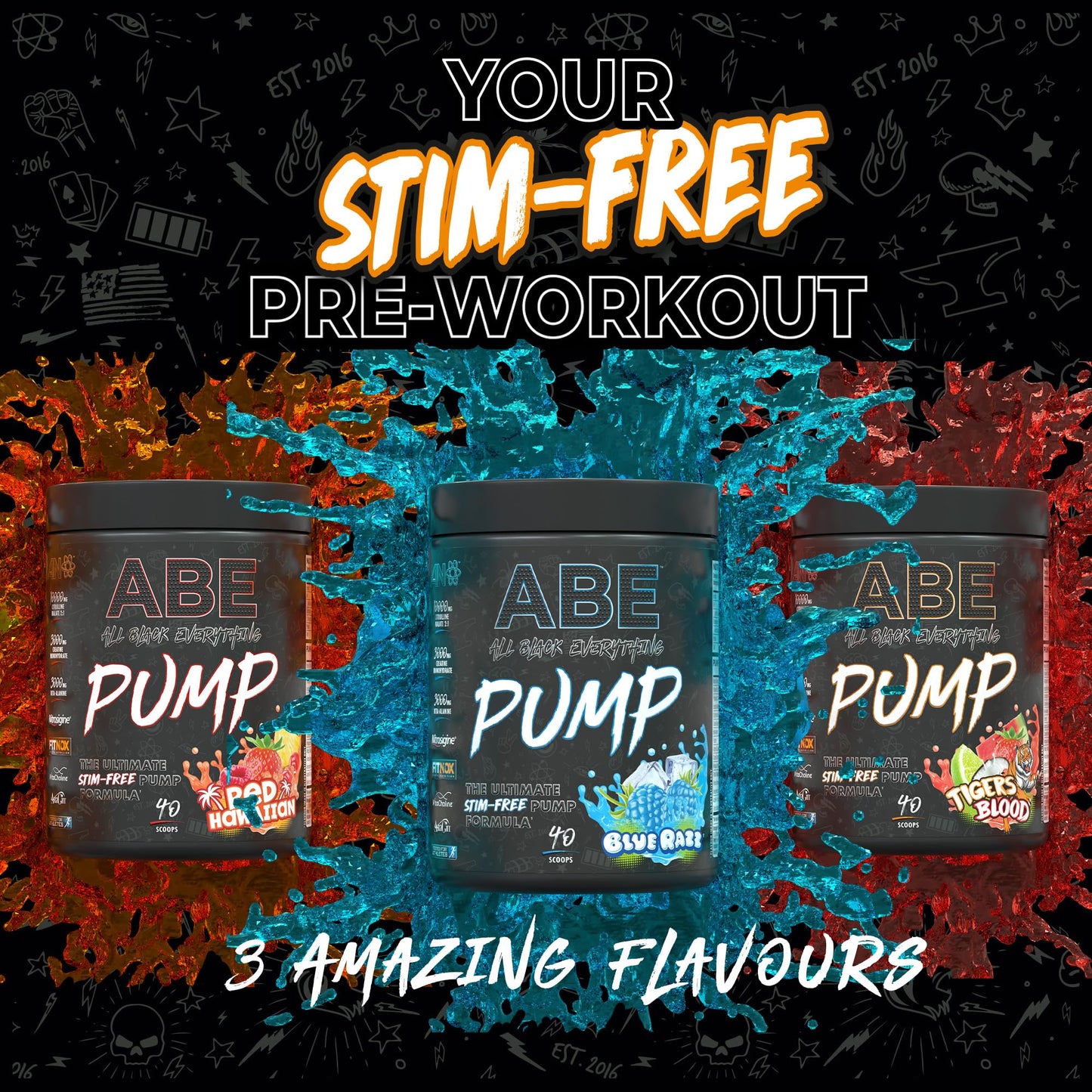 Applied Nutrition ABE Pump Pre Workout - All Black Everything Stim Free Pump Pre Workout Powder | Pump, Energy & Strength with Citrulline, Creatine, Beta-Alanine (500g - 40 Servings) (Tigers Blood)